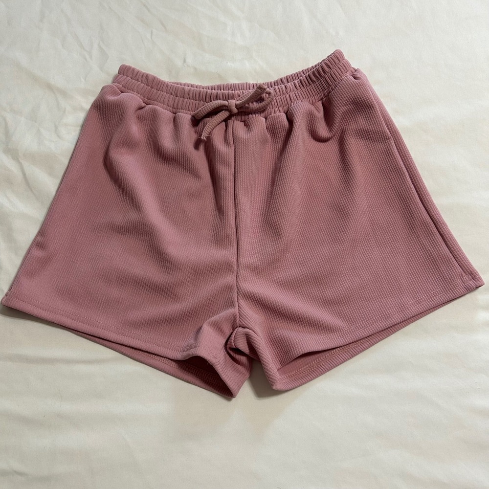 Unbranded Girls Dusty Rose Ribbed Knit Casual Shorts Elastic Waist Size 11-12Y
